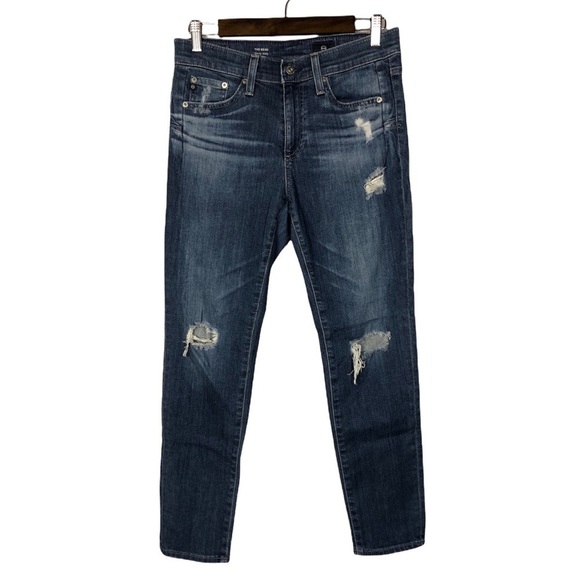 AG Adriano Goldschmied Dark Wash The Beau Slouchy Distressed Skinny Jeans 26 - Picture 1 of 9